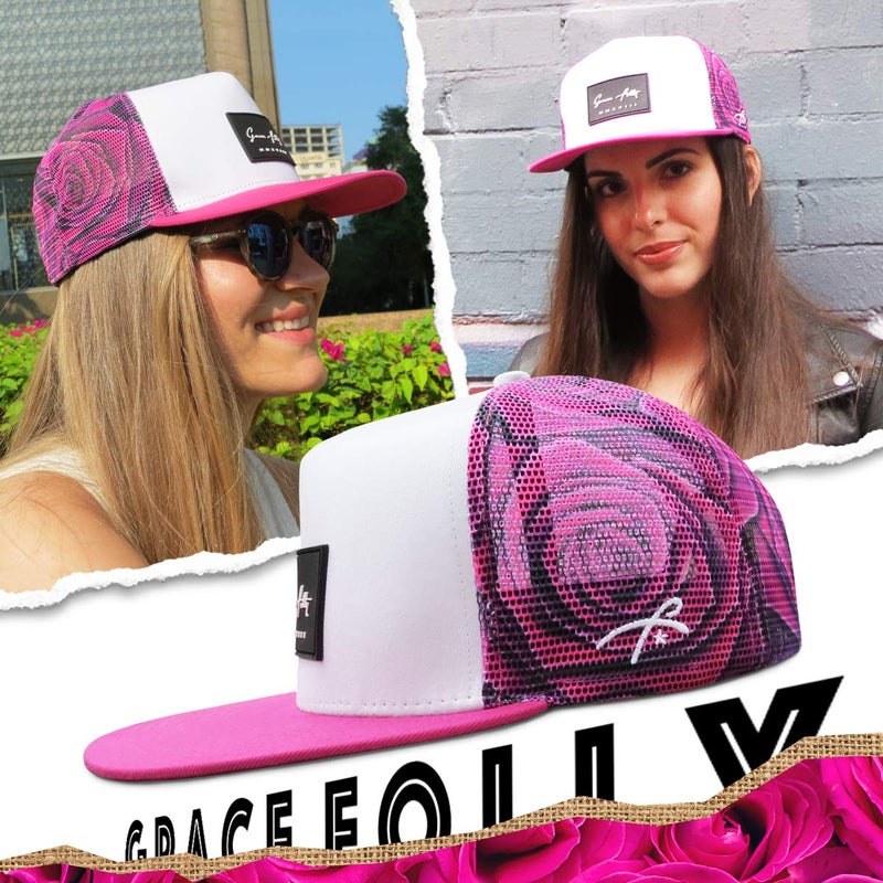 Grace Folly Trucker Hat for Men & Women. Snapback Mesh Caps (US, Alpha, One Size, One Size, Rose- Pink) - Image 3